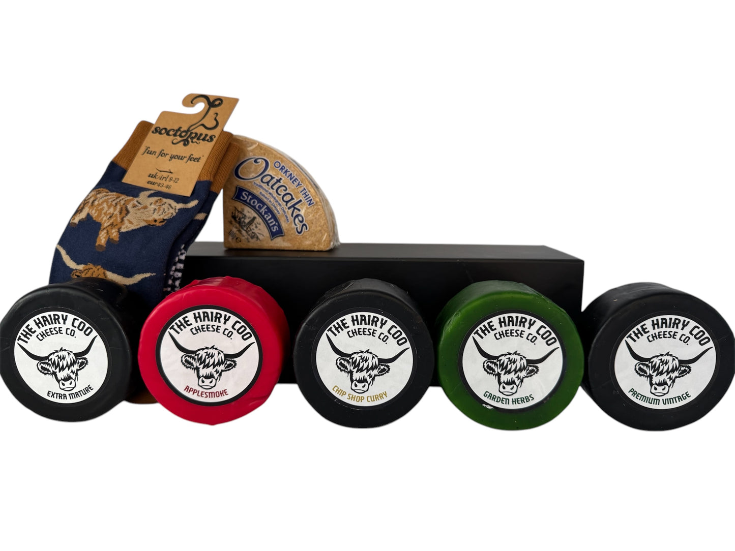 5 Cheese Gift Box with Oatcakes, Chutney and Socks